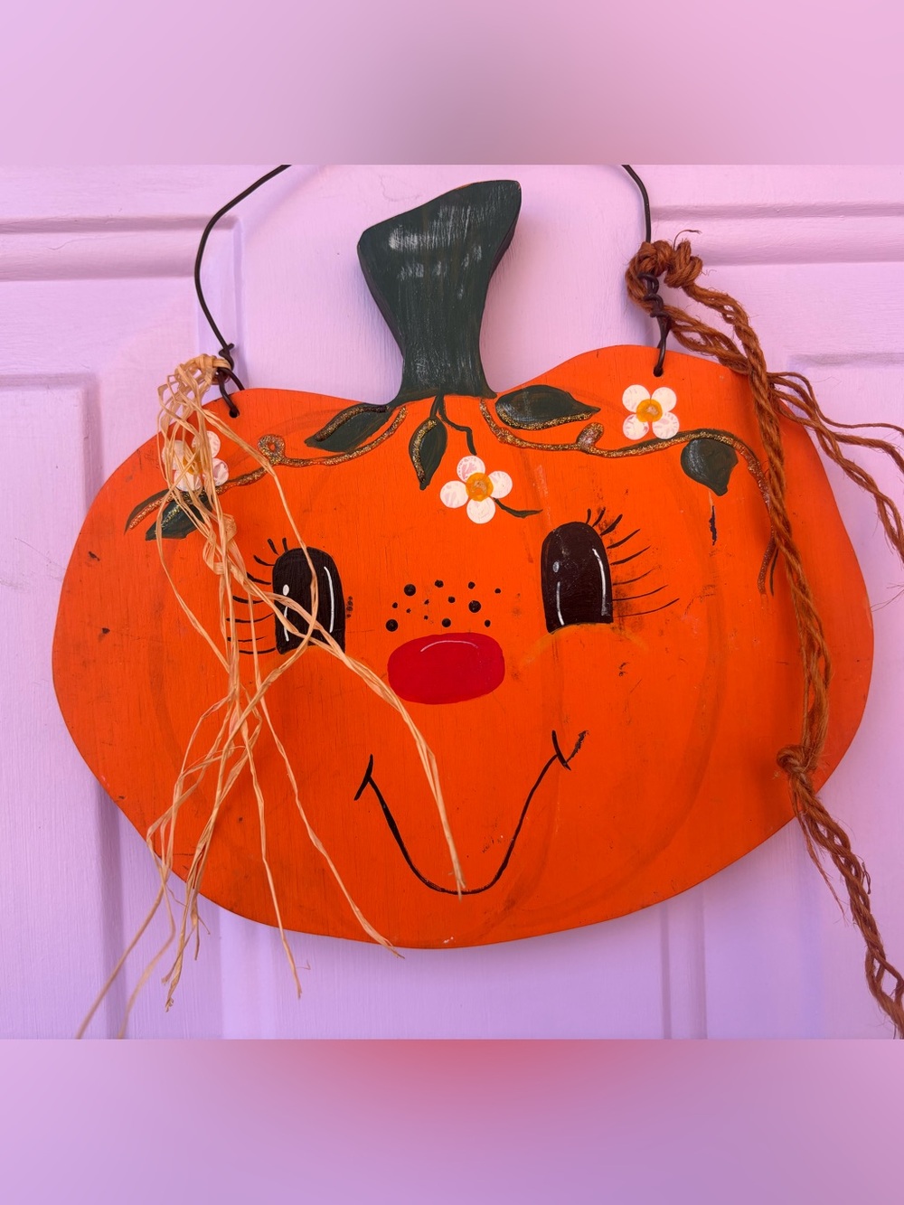 Handmade Door Decor, Wooden Pumpkin with Face, Fall Decor